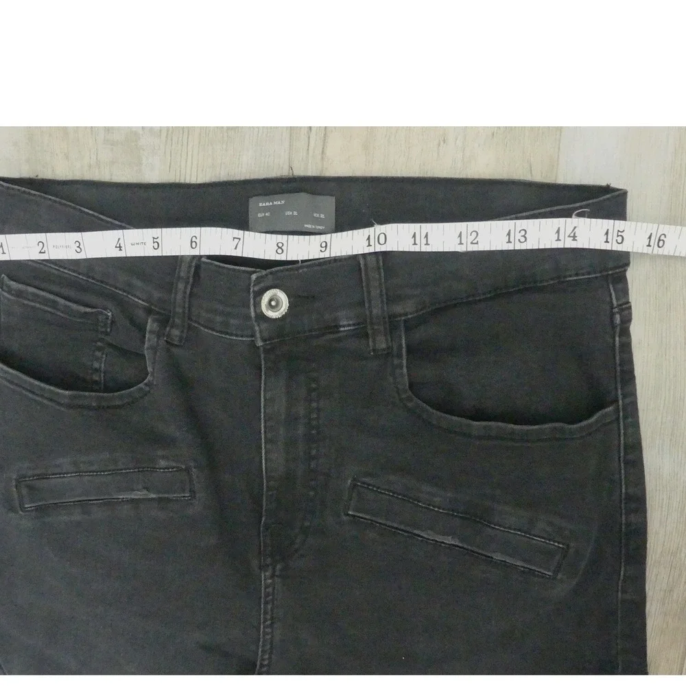 Zara Man Black Distressed Jeans On The Road Zipper Moto Denim Grunge 31